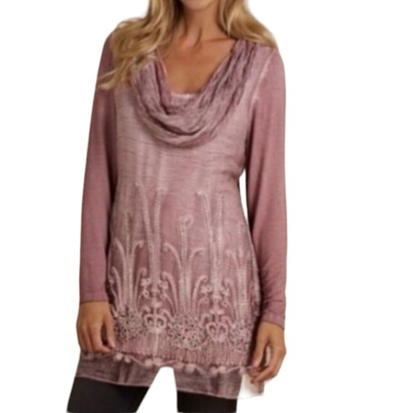 Soft Surroundings Beaux Arts Silk Tunic Top Taupe Embellished Sz S - Picture 12 of 12